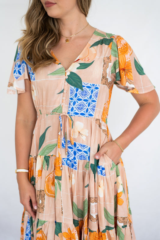 Hawaiian Patchwork Tiered Short Dress