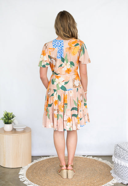 Hawaiian Patchwork Tiered Short Dress
