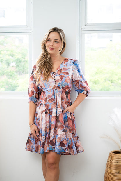 Wisteria Garden Tiered Tie-Waist Dress