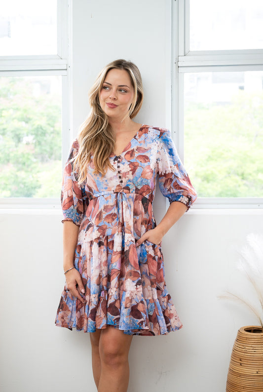 Wisteria Garden Tiered Tie-Waist Dress