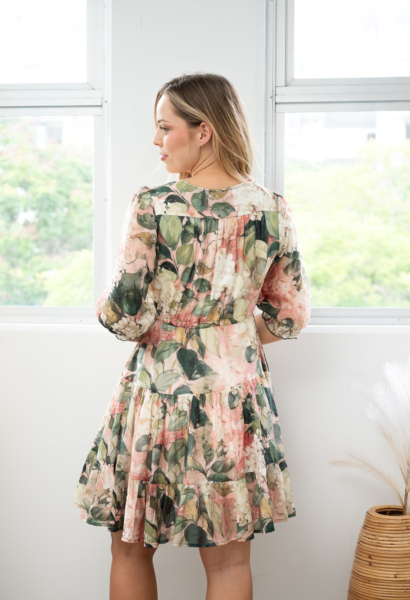 Wisteria Garden Tiered Tie-Waist Dress