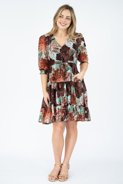 Peony Tiered Tie-Waist Short Dress
