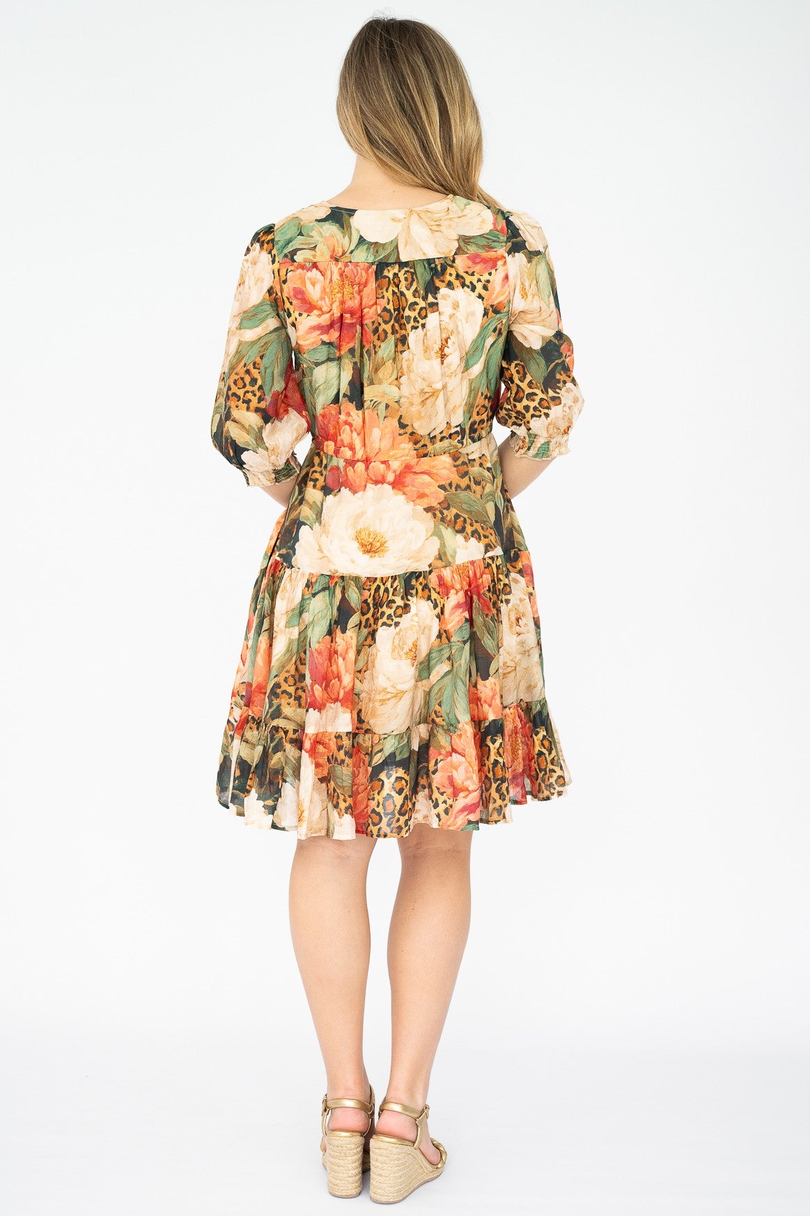 Leopard Peony Tiered Short Dress