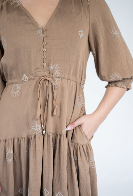 Embroidered Sun Tiered Dress