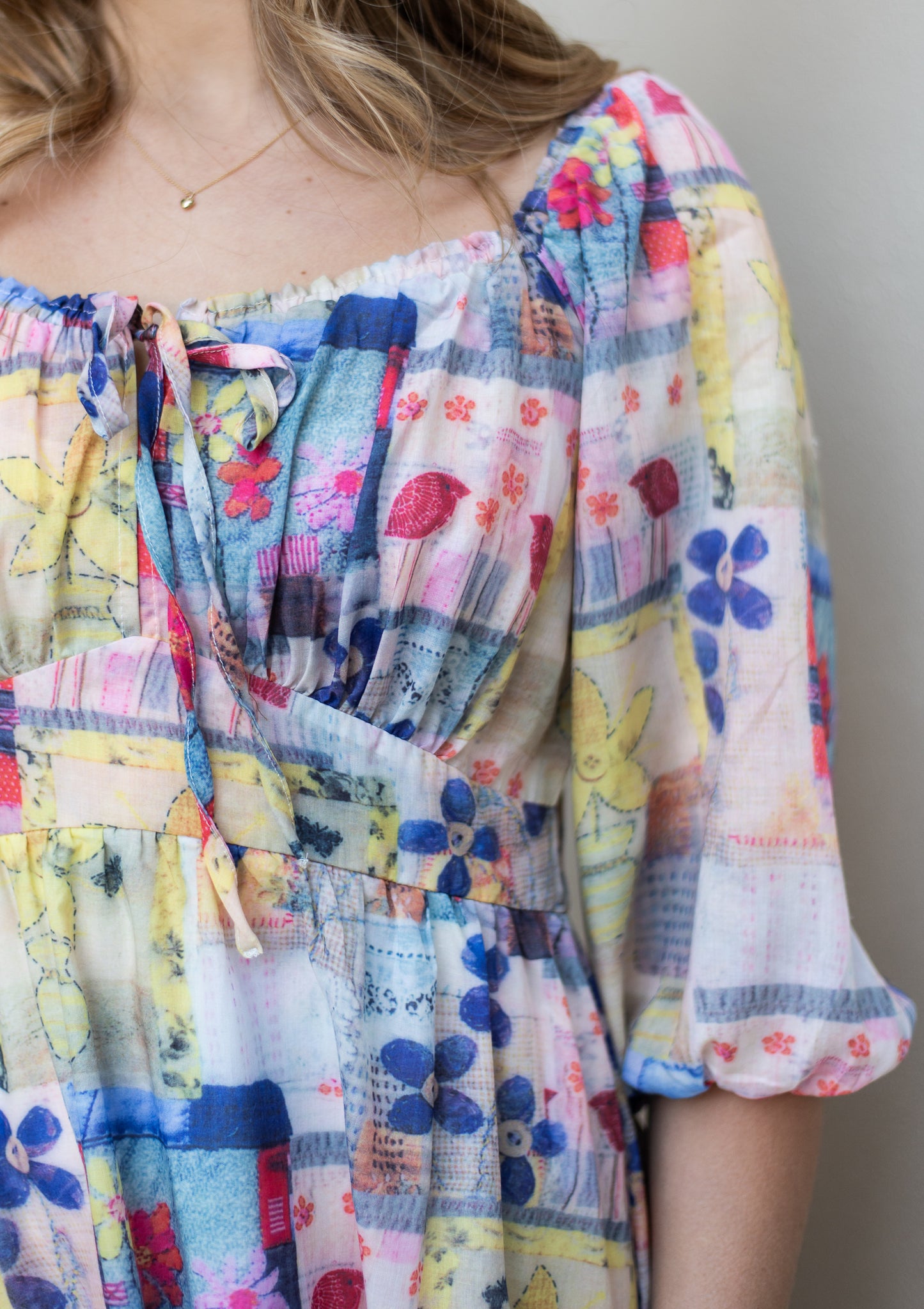 Floral Patchwork Tiered Short Dress