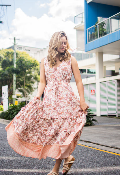 Floral Border Braid Frill Maxi Dress