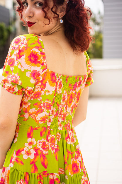 Blossoming Floral Tiered Midi Dress