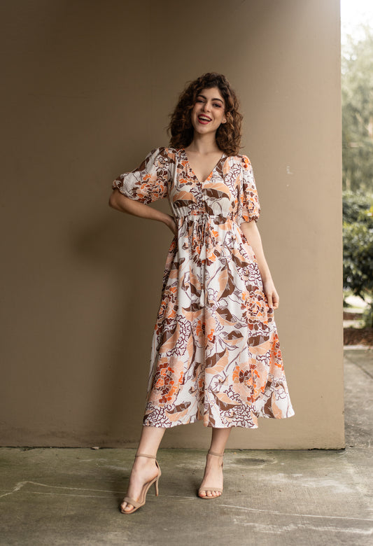 Autumn Flowers Midi Dress