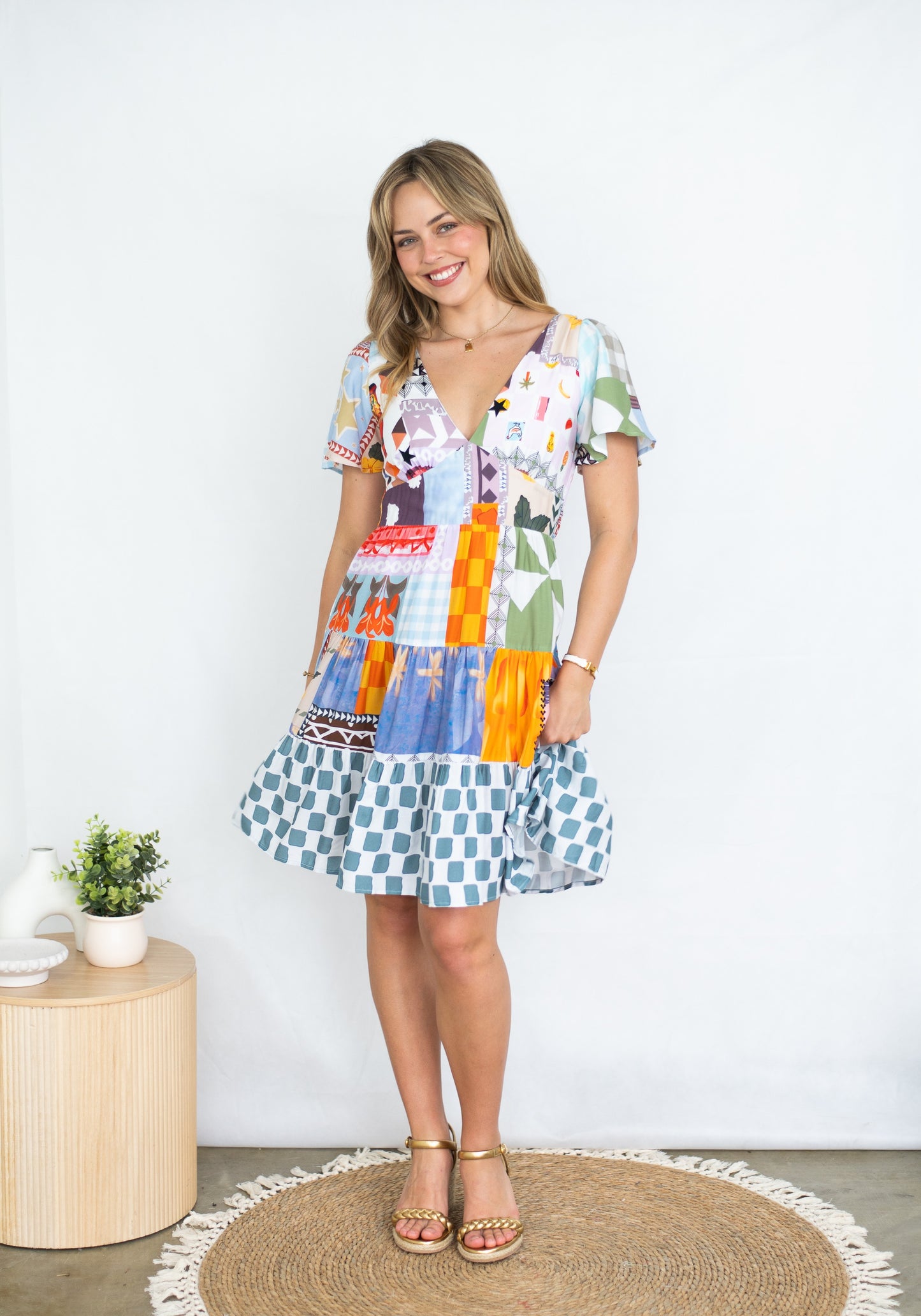 Quirky Patchwork Tiered Dress