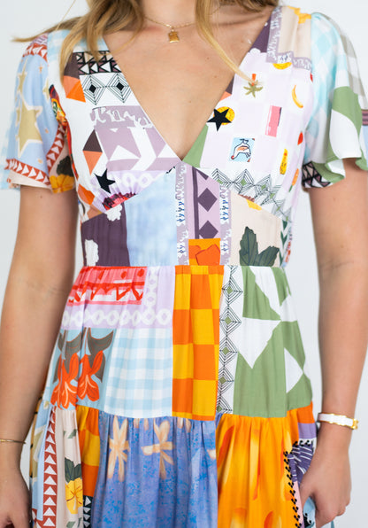 Quirky Patchwork Tiered Dress
