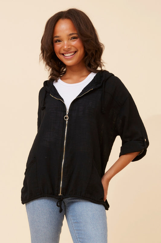 Oversized Hooded Zip-Up Cotton Jacket