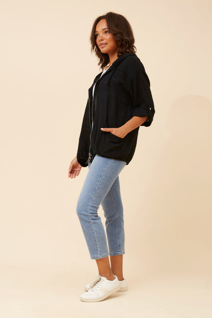 Oversized Hooded Zip-Up Cotton Jacket