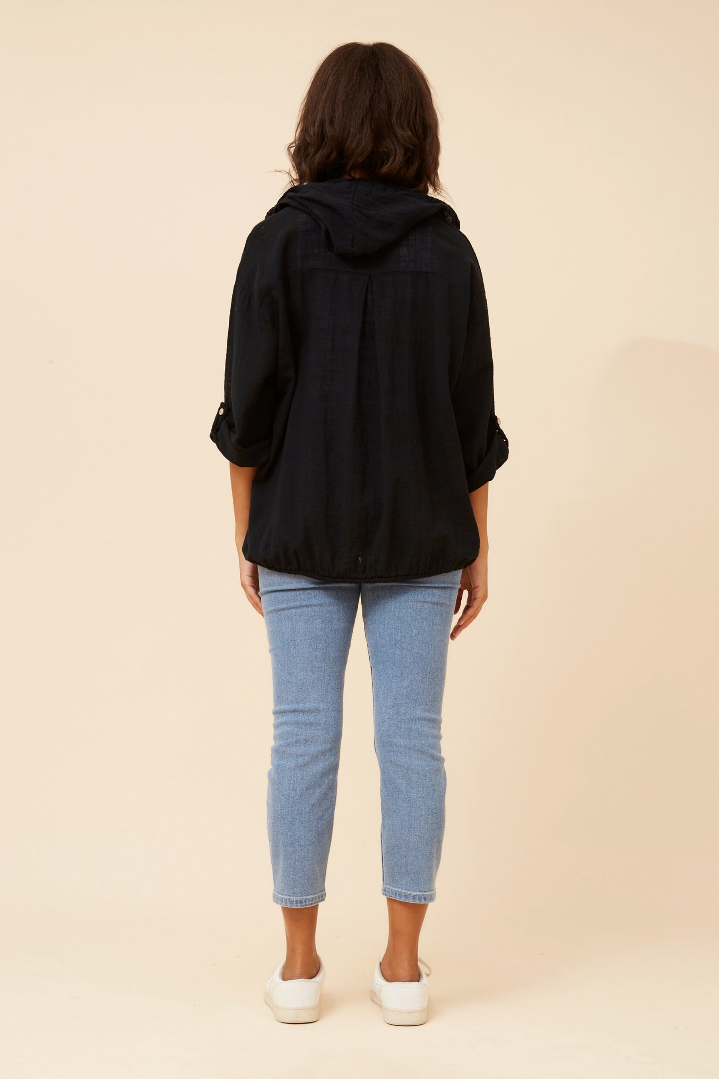 Oversized Hooded Zip-Up Cotton Jacket