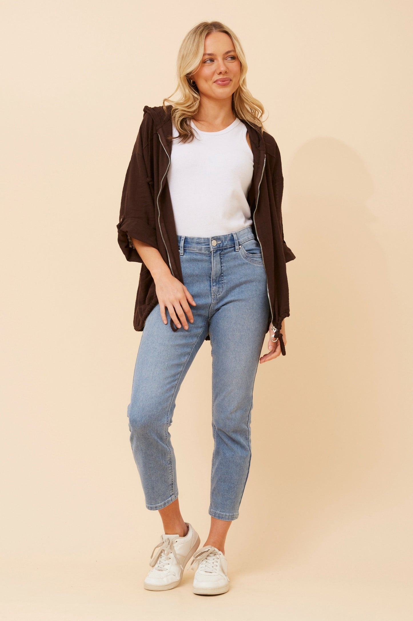 Oversized Hooded Zip-Up Cotton Jacket