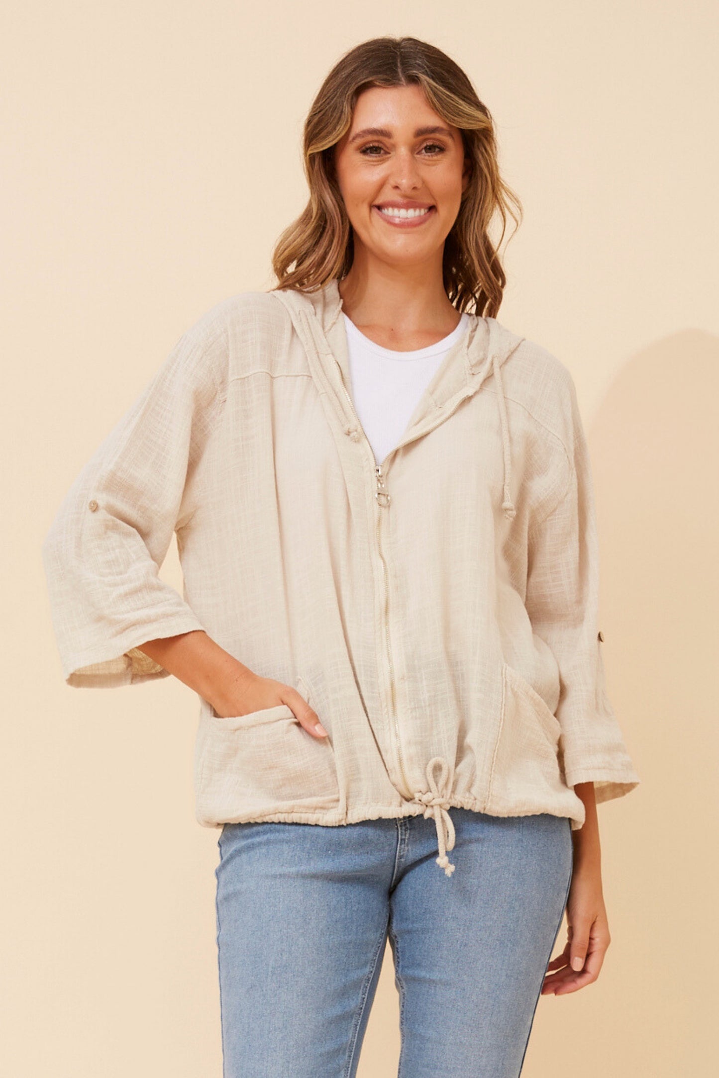 Oversized Hooded Zip-Up Cotton Jacket