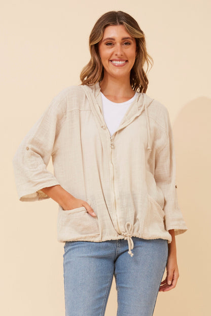Oversized Hooded Zip-Up Cotton Jacket