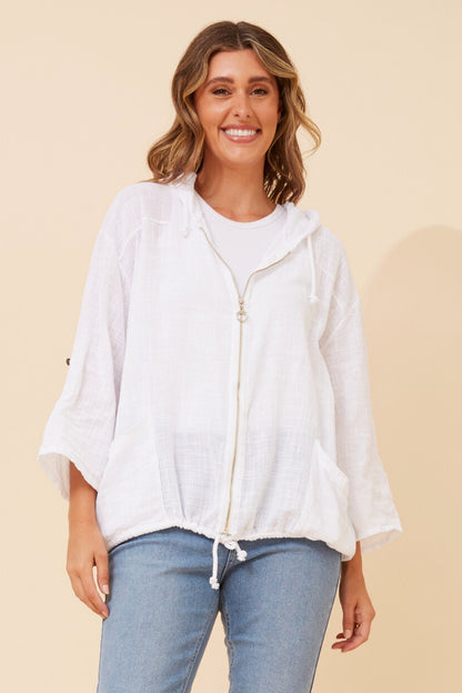 Oversized Hooded Zip-Up Cotton Jacket