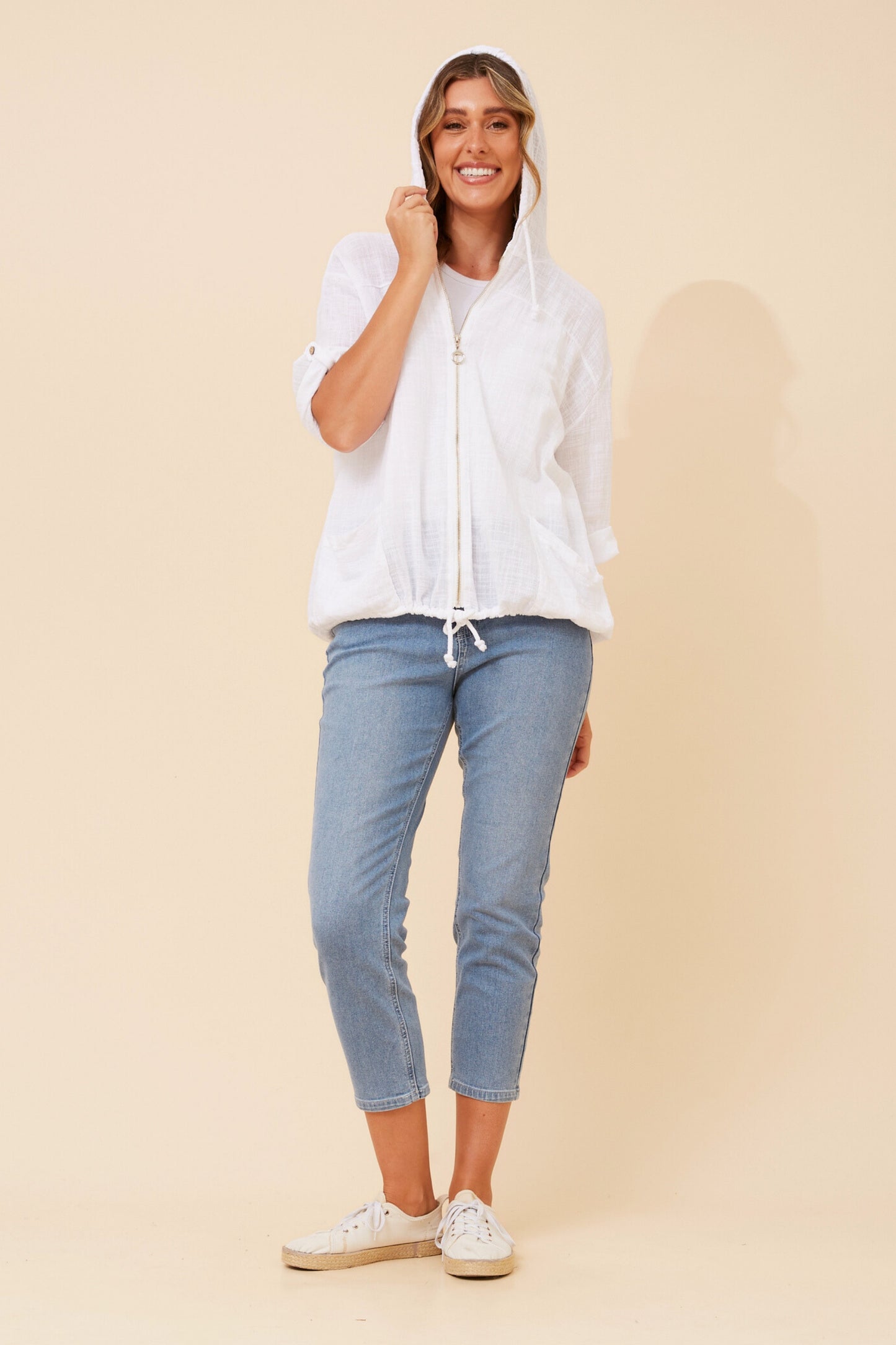 Oversized Hooded Zip-Up Cotton Jacket