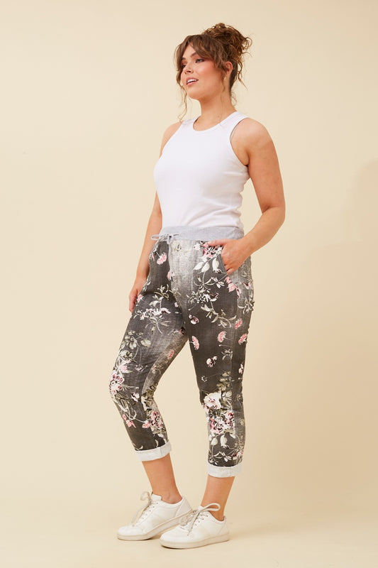 Distressed Floral Cropped Italian Pants