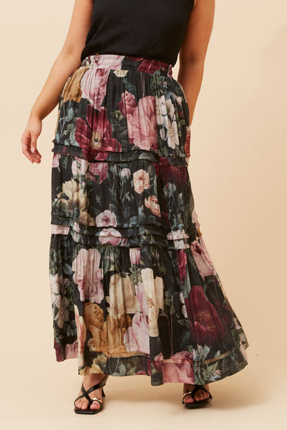 Floral Tiered Maxi Skirt