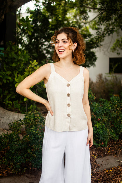 V Neck Button Up Singlet