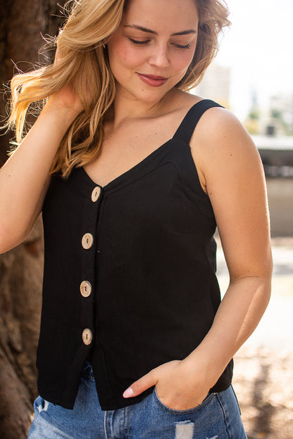 V Neck Button Up Singlet