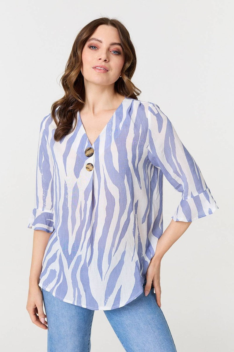 Zebra Stripe 2 Button Top