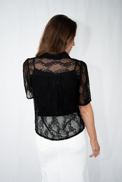 Floral Lace Layering Shirt with Cami