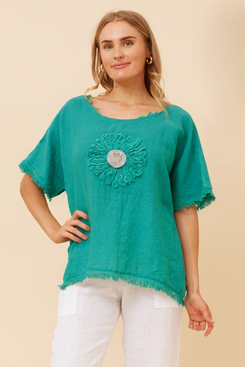 Daisy Fringe Italian Linen Top
