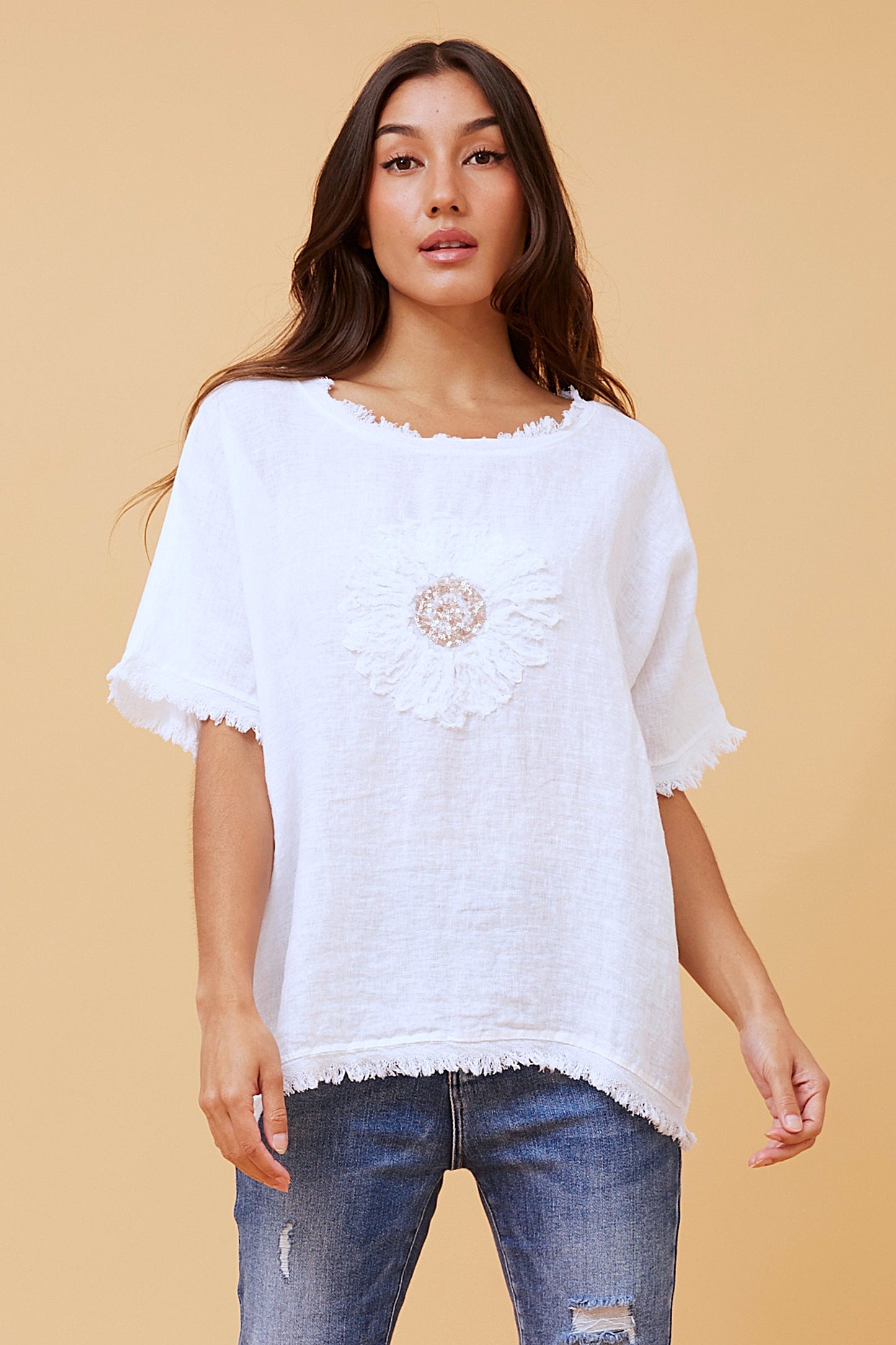 Daisy Fringe Italian Linen Top
