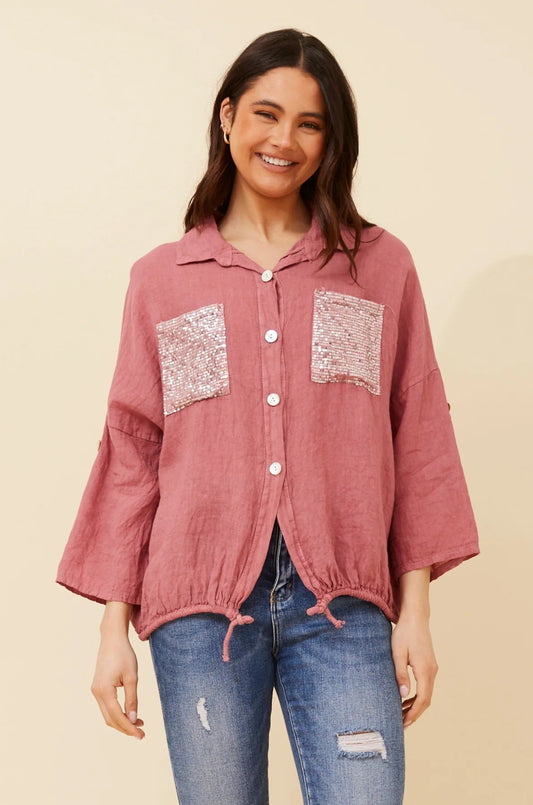 Sequin Pockets Italian Linen Shirt - NEW!