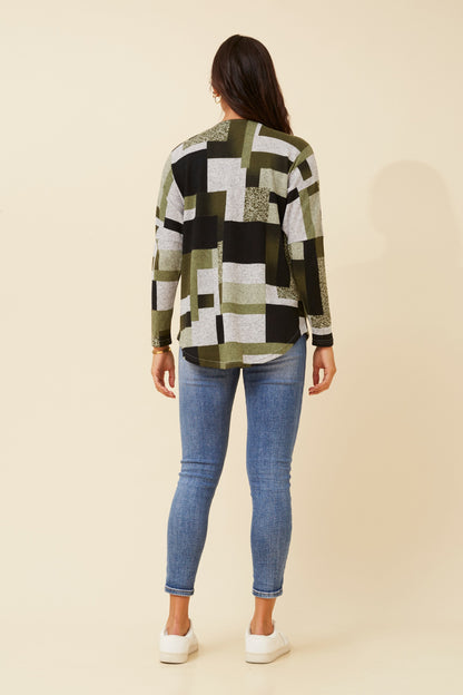 Blocks Zip-Up Pullover Top