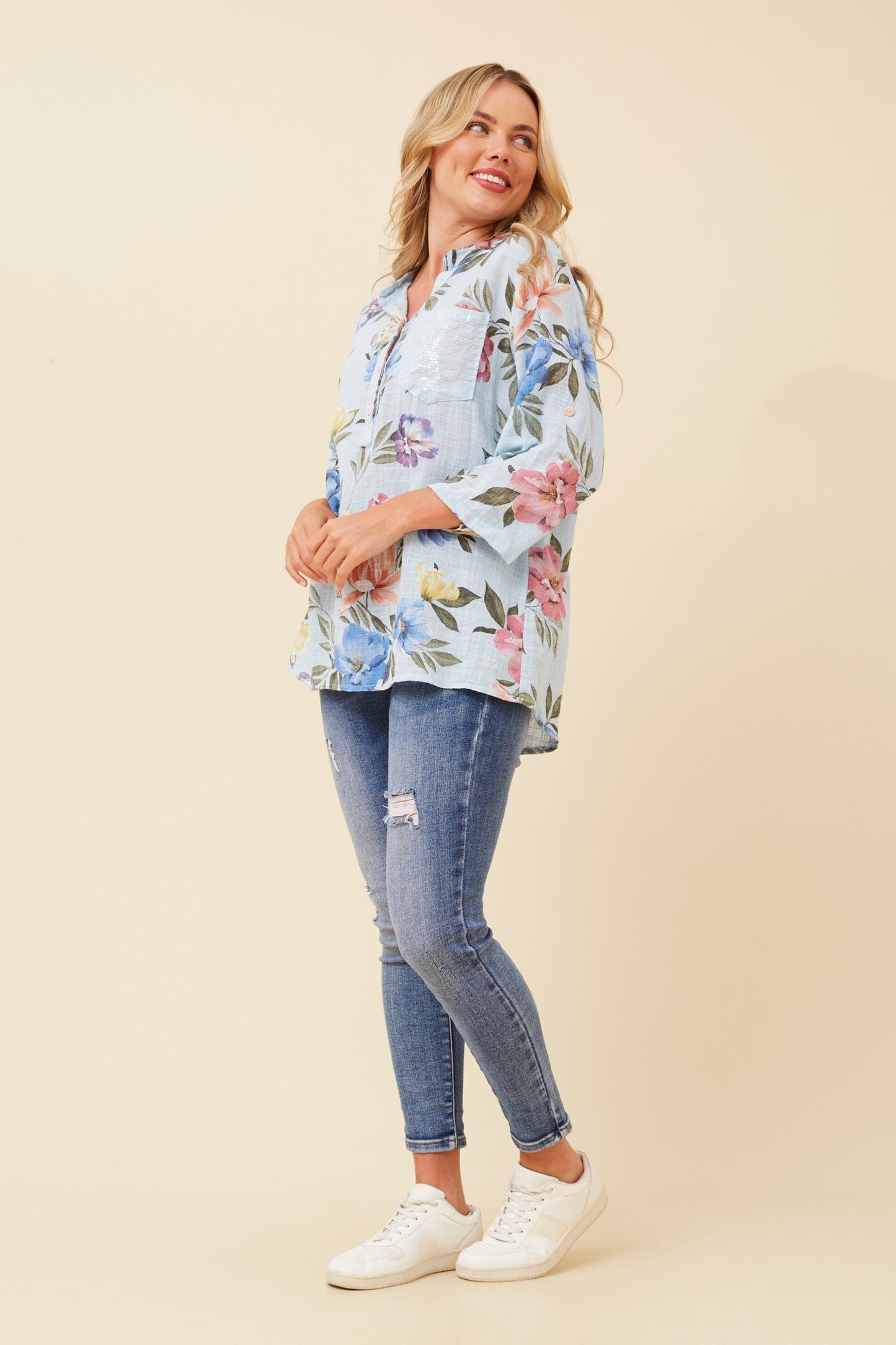 Floral Sequins Italian Cotton Shirt