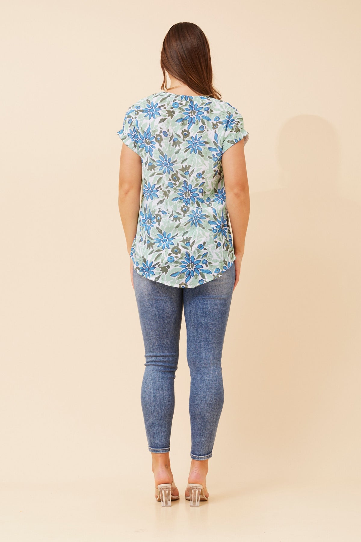 Blue Blooms Button Top