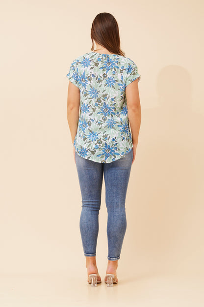 Blue Blooms Button Top