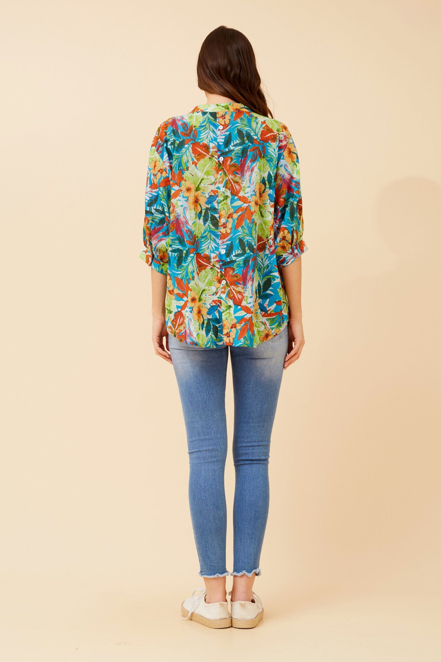 Tropical Button Back Oversized Cotton Shirt