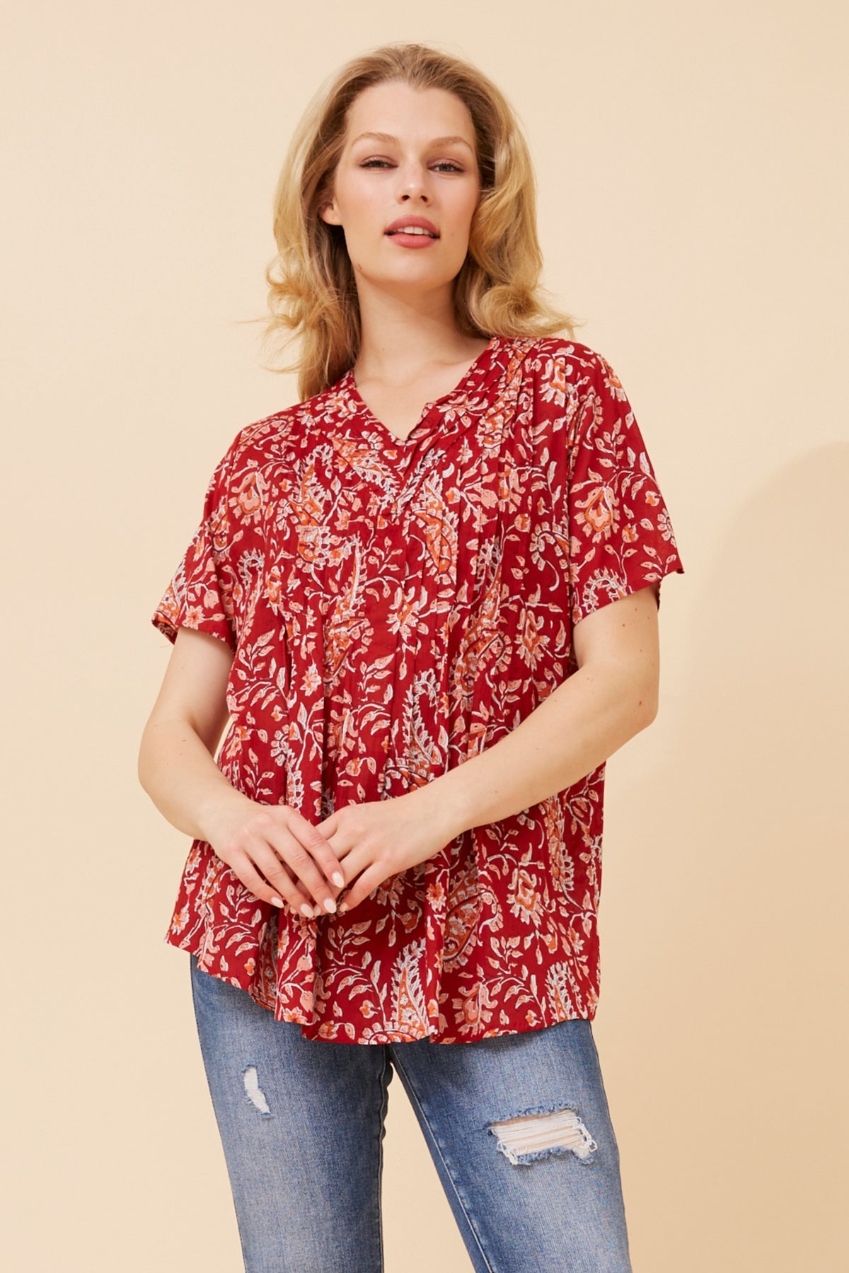 Paisley Vines Pintuck Blouse