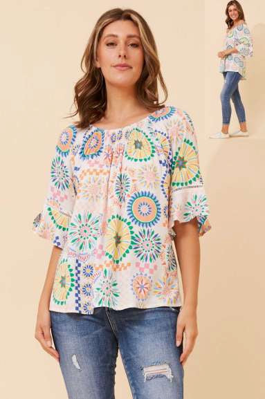 Kaleidoscope Boho Shirred Top