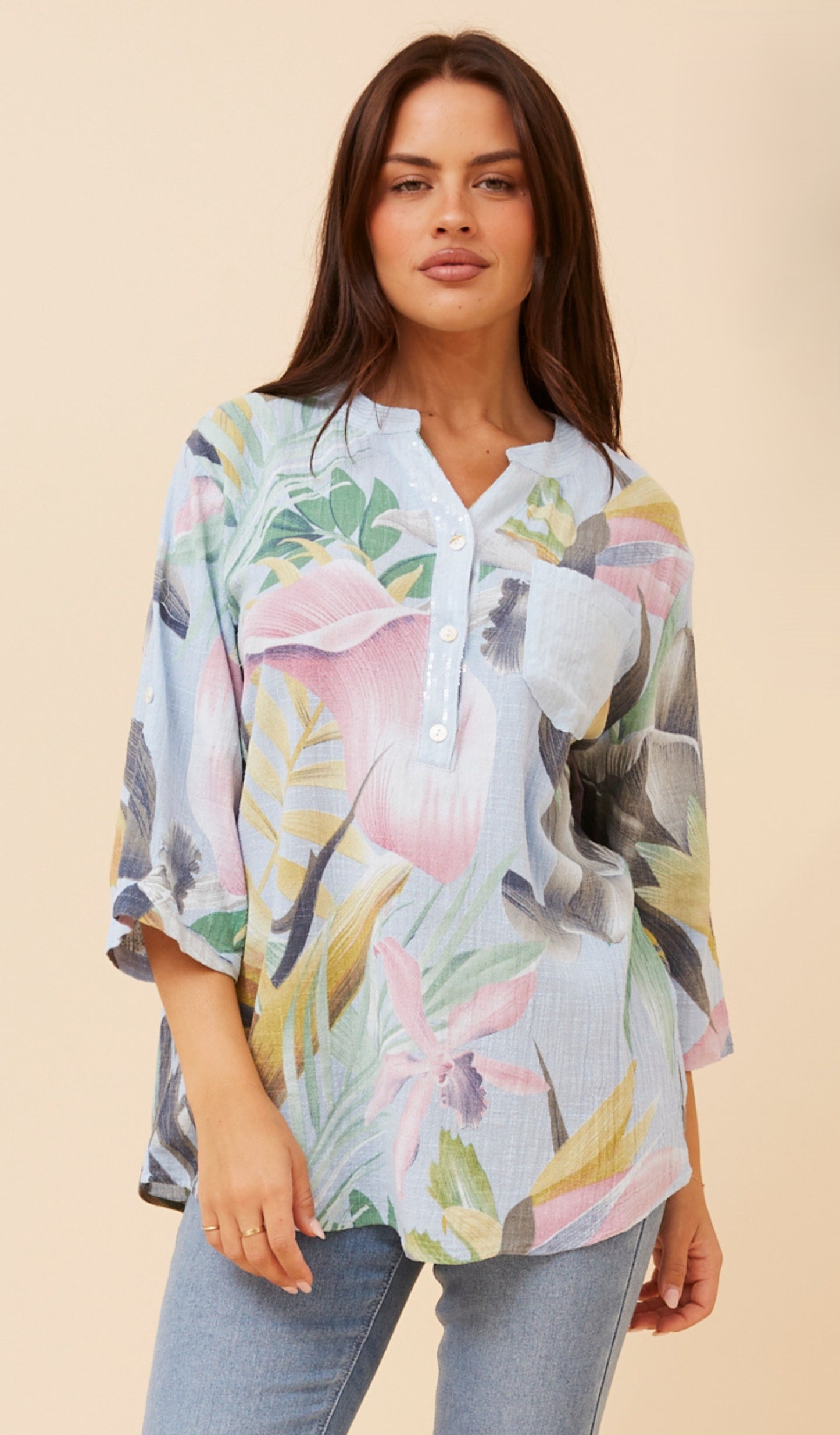 Tropical Sequins Italian Cotton Shirt