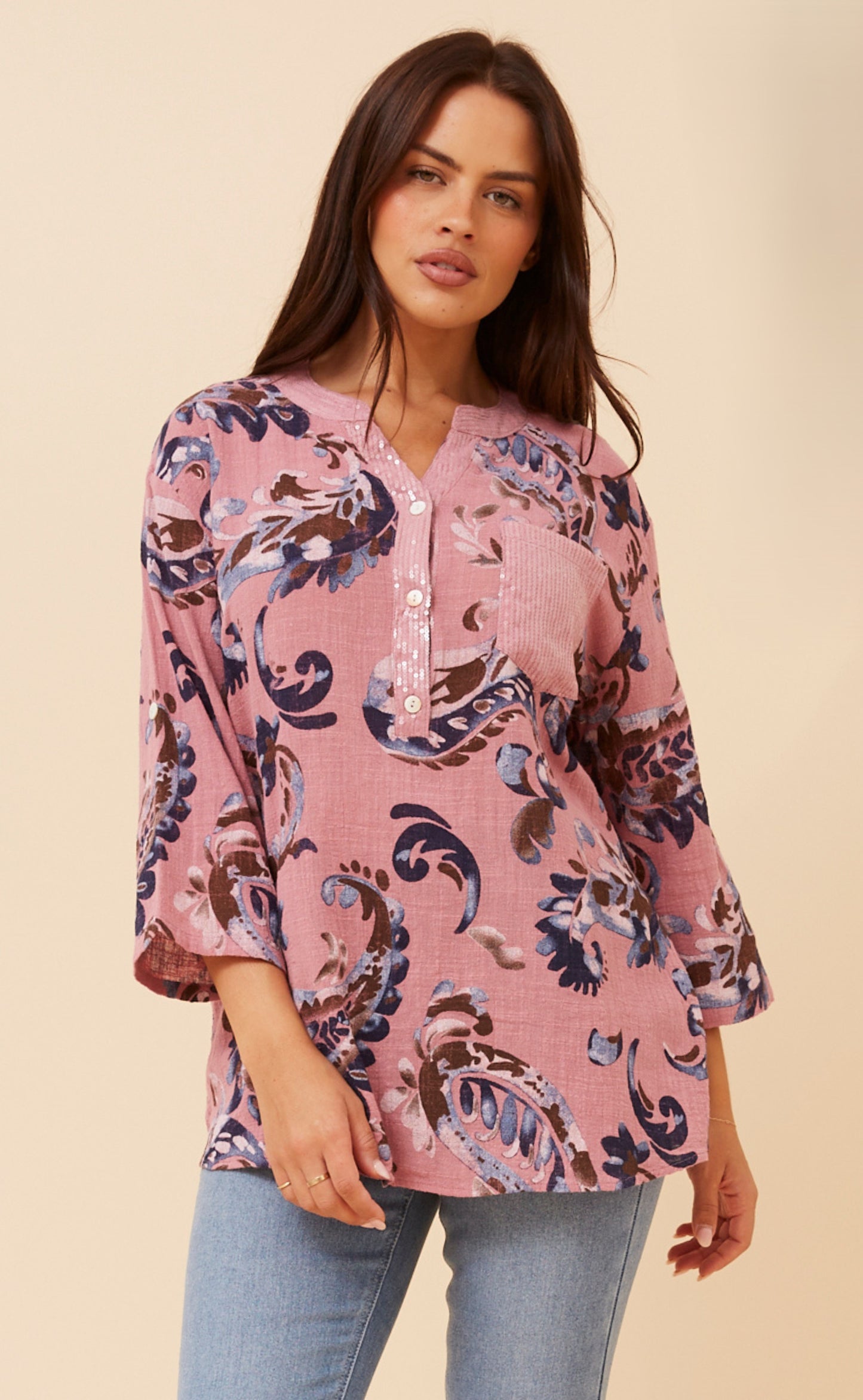 Paisley Sequins Italian Cotton Shirt
