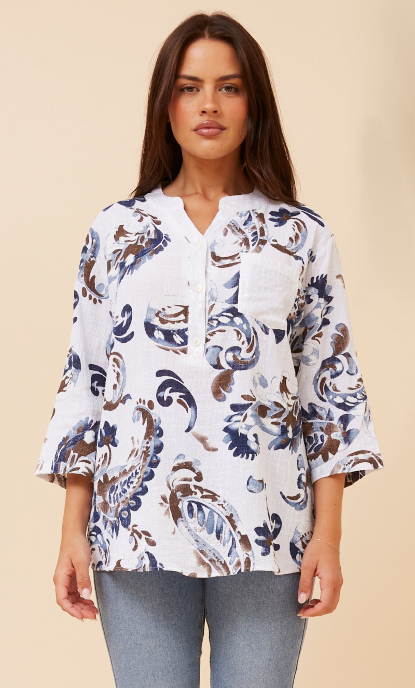 Paisley Sequins Italian Cotton Shirt