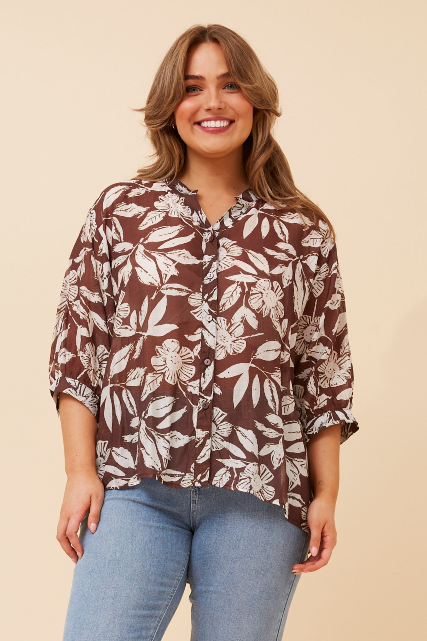 Chocolate Flowers Button Back Oversized Shirt