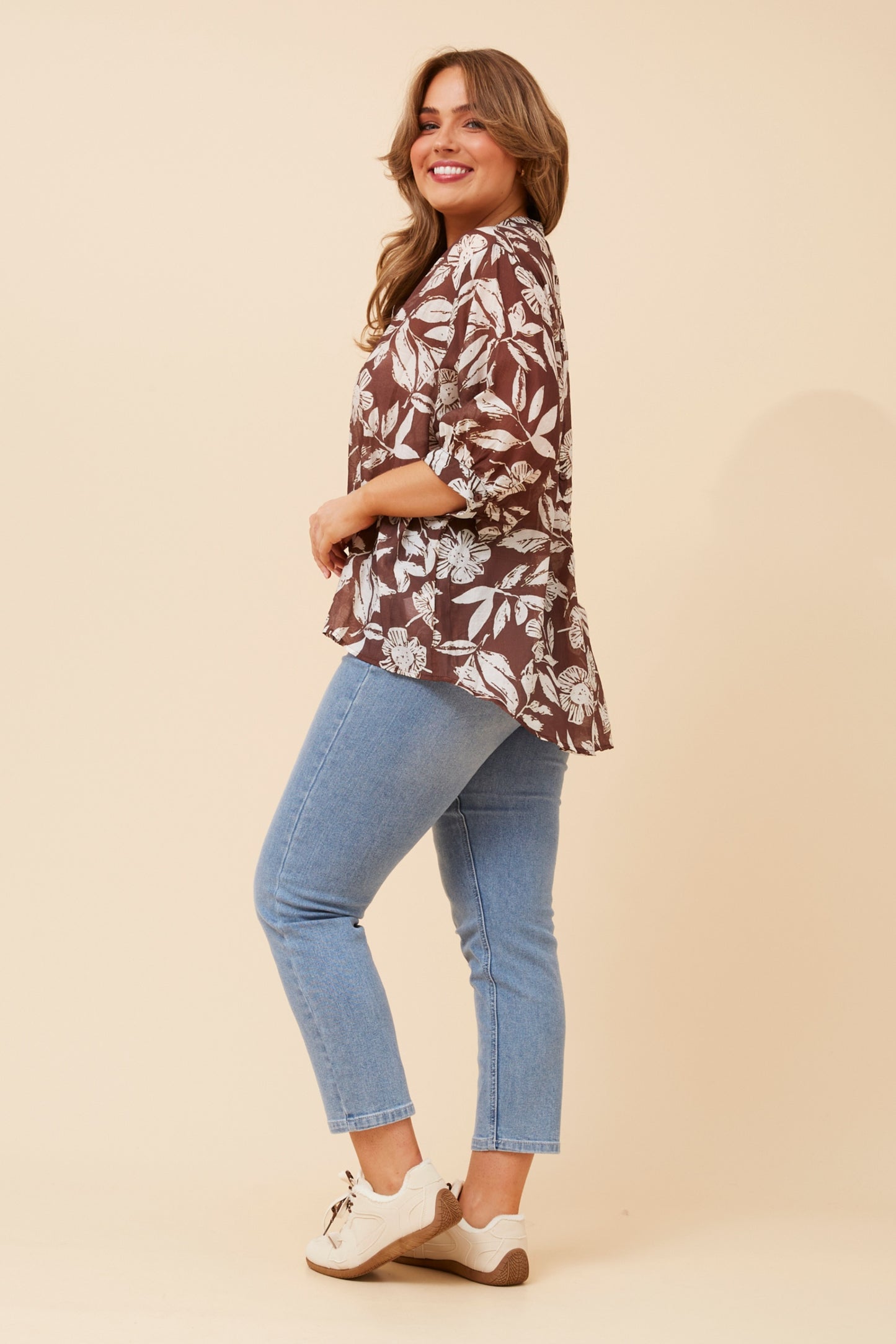 Chocolate Flowers Button Back Oversized Shirt