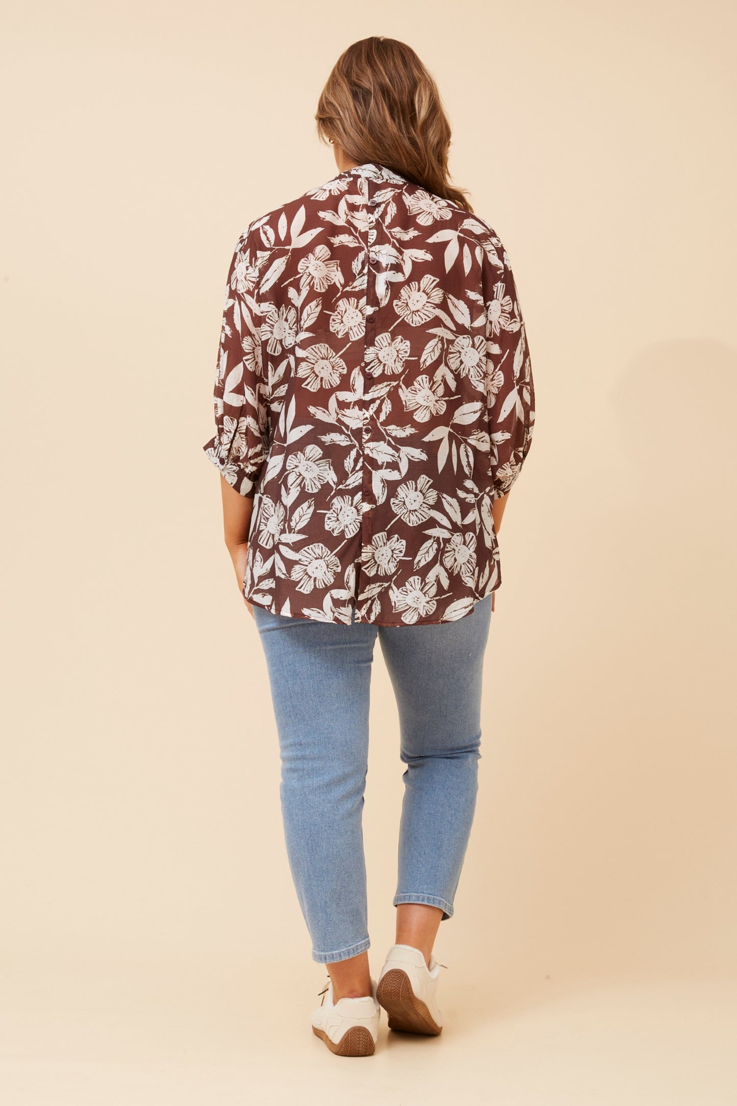 Chocolate Flowers Button Back Oversized Shirt