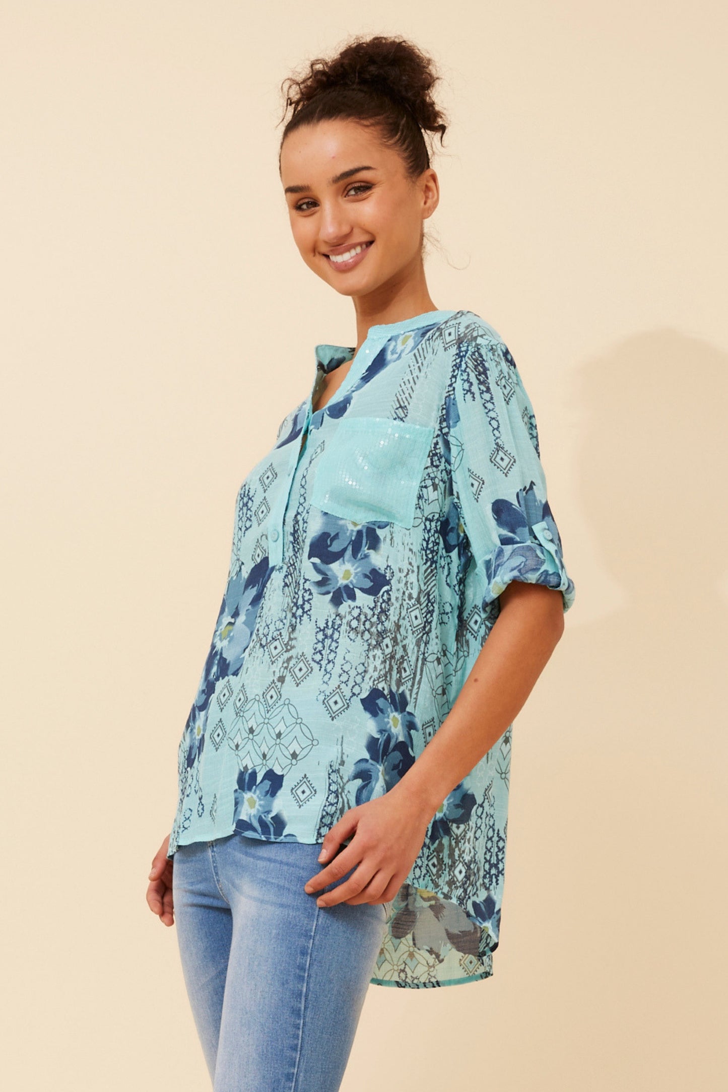 Floral Diamonds Sequins Italian Shirt