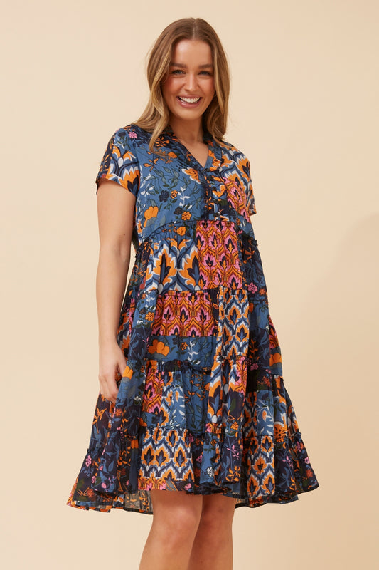 Patchwork Frill Tiered Short Dress