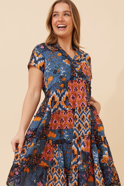 Patchwork Frill Tiered Short Dress