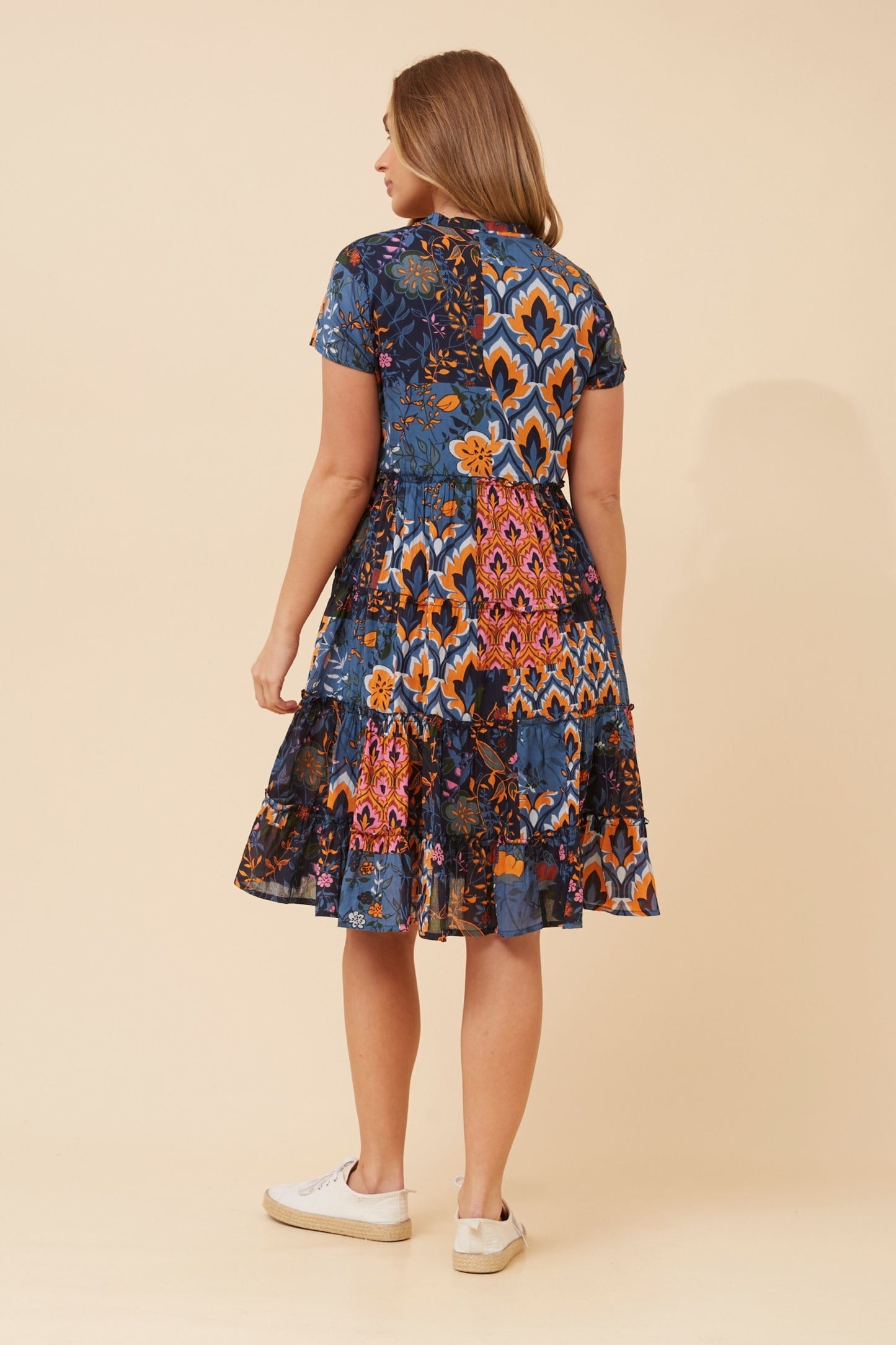 Patchwork Frill Tiered Short Dress