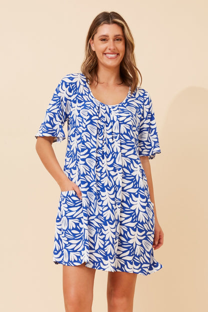 Ocean Frond Pocket Short Shift Dress