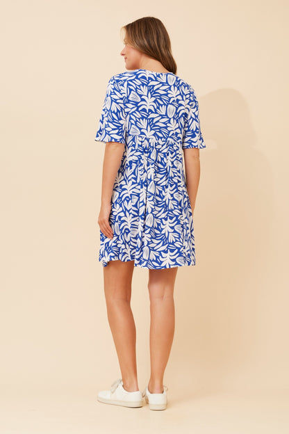 Ocean Frond Pocket Short Shift Dress